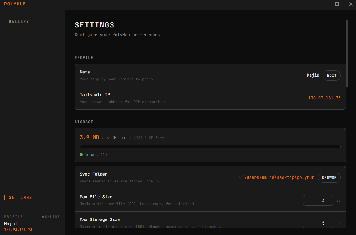 PolyHub Sidebar Settings