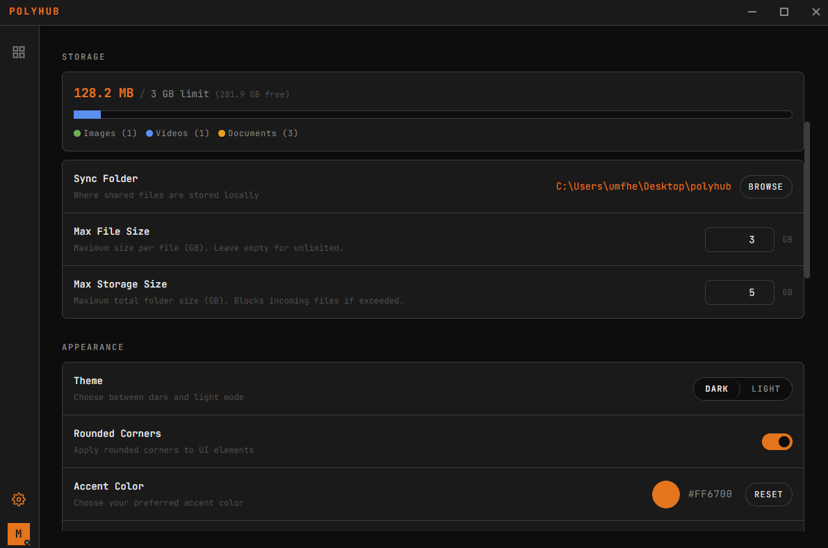 PolyHub Settings Storage